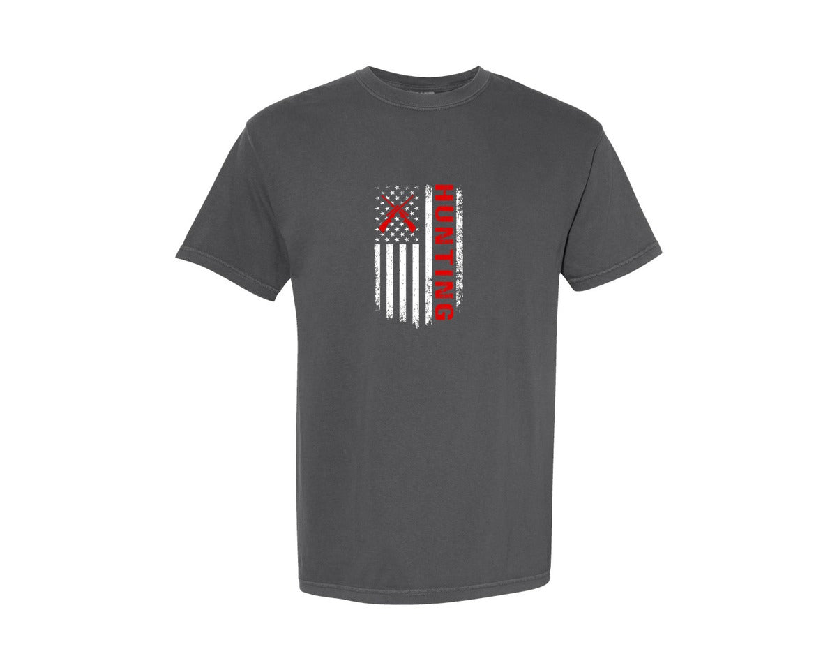 brand:Comfort Colors|color:Pepper|Patriotic Deer Hunting Flag Design Graphic T-Shirt