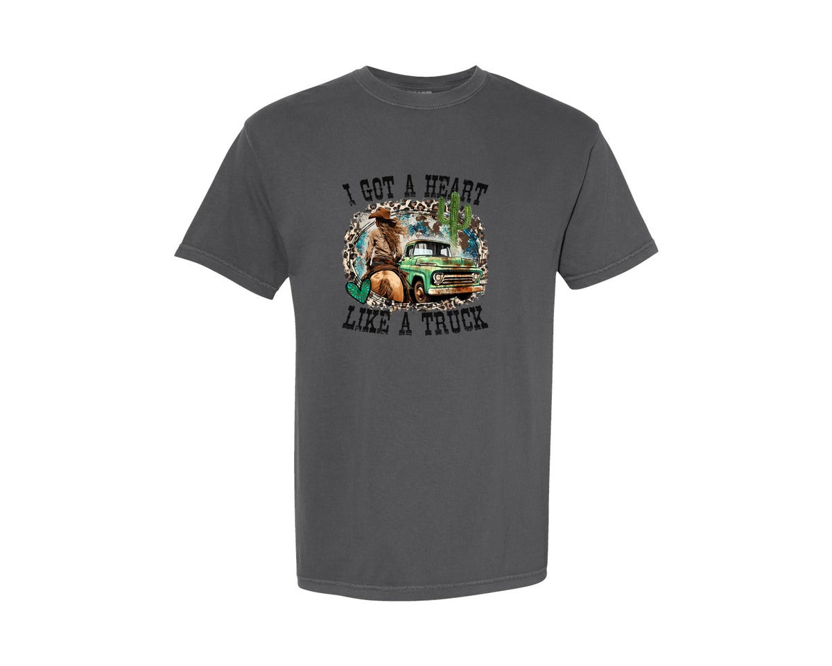 brand:Comfort Colors|color:Pepper|Heart Like A Truck Country Graphic T-Shirt