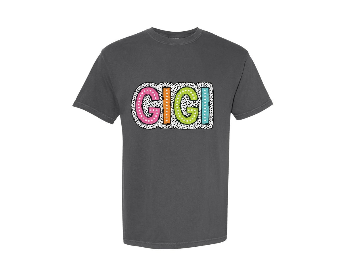 brand:Comfort Colors|color:Pepper|Gigi Dalmatian Dots Bright Doodle Graphic T-Shirt