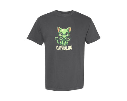 brand:Comfort Colors|color:Pepper|Cathulhu Funny Cute Monster Cat Humor Graphic T-Shirt