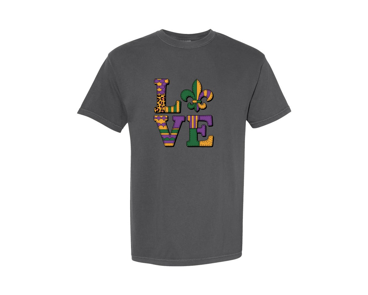 brand:Comfort Colors|color:Pepper|Mardi Gras Love Design 2 Graphic T-Shirt