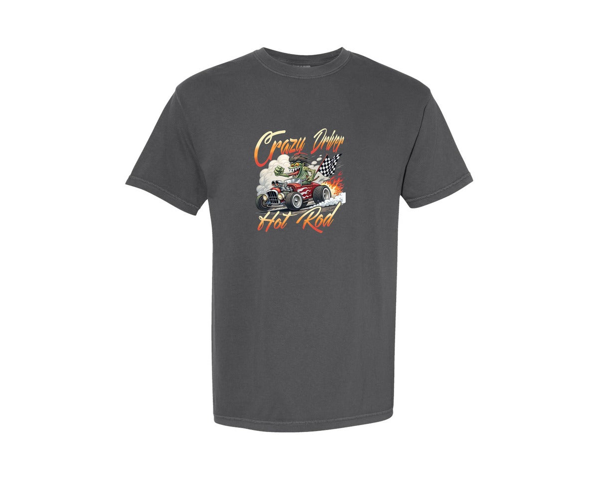 brand:Comfort Colors|color:Pepper|Crazy Driver T Shirt Design Graphic T-Shirt