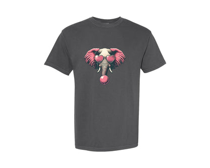 brand:Comfort Colors|color:Pepper|Retro Elephant Pink Bubblegum Graphic T-Shirt