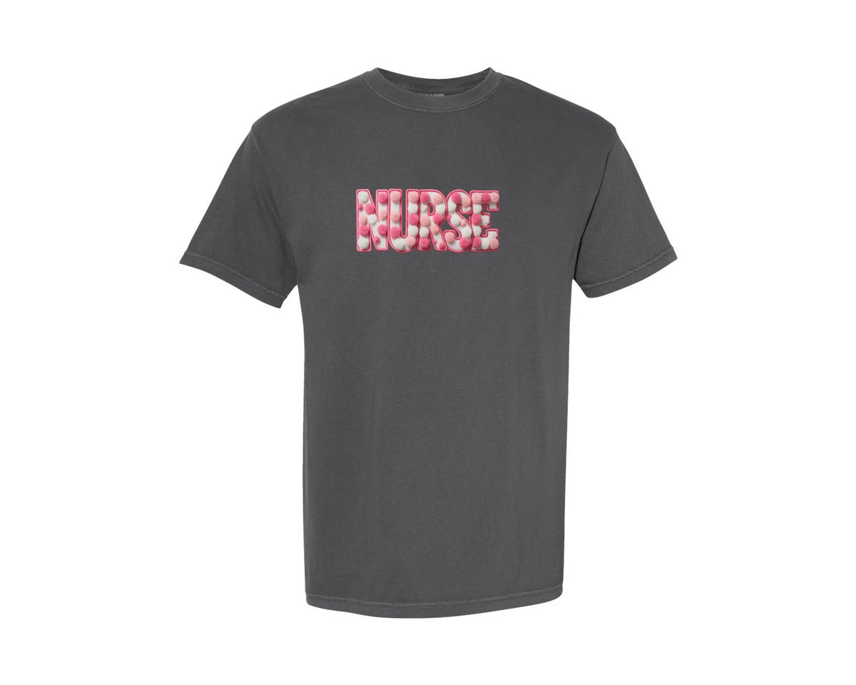 brand:Comfort Colors|color:Pepper|Pink Faux Yarn Nurse Life Shirt Graphic T-Shirt