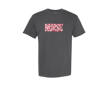 brand:Comfort Colors|color:Pepper|Pink Faux Yarn Nurse Life Shirt Graphic T-Shirt