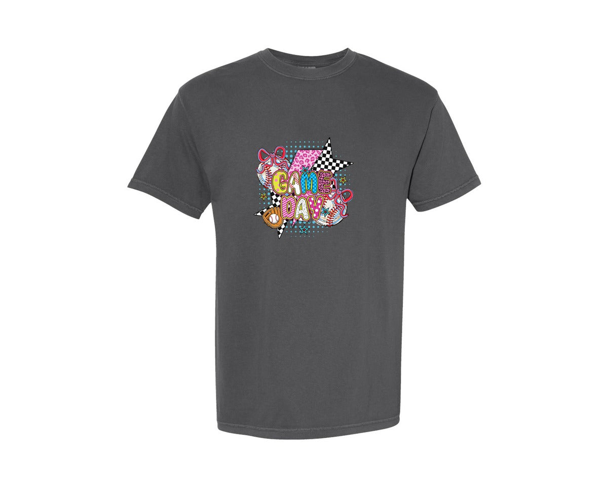 brand:Comfort Colors|color:Pepper|Retro Baseball Game Day 6 Graphic T-Shirt