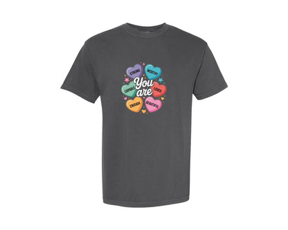 brand:Comfort Colors|color:Pepper|You Are Enough Valentine Design Graphic T-Shirt