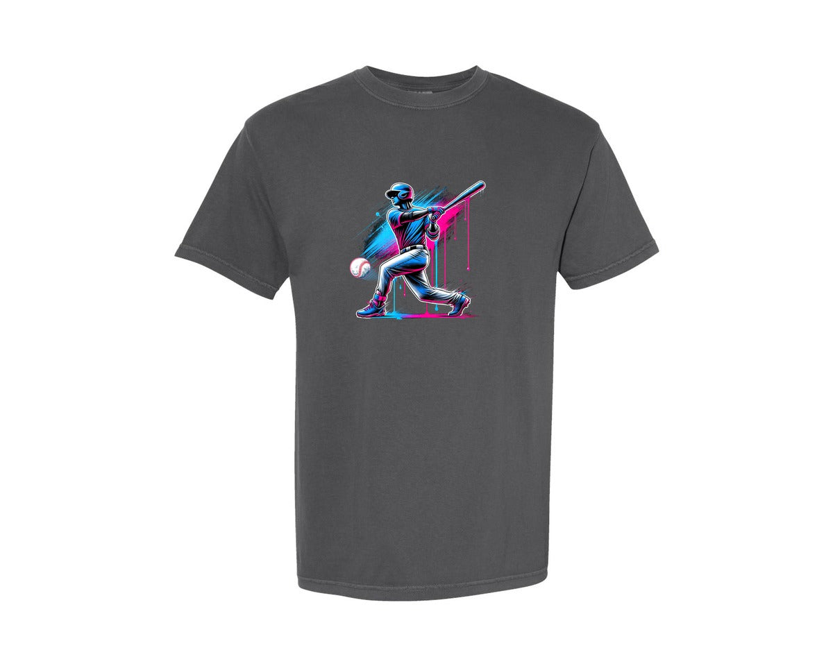 brand:Comfort Colors|color:Pepper|Baseball Player Ice Cream Drip Baseball Graphic T-Shirt