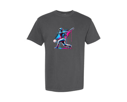 brand:Comfort Colors|color:Pepper|Baseball Player Ice Cream Drip Baseball Graphic T-Shirt
