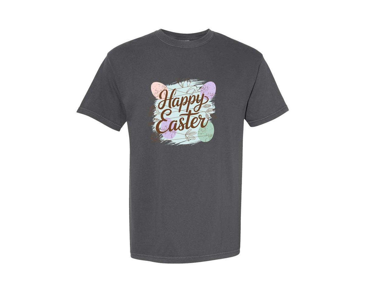 brand:Comfort Colors|color:Pepper|Happy Easter Watercolor Lettering Graphic T-Shirt