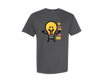 brand:Comfort Colors|color:Pepper|You Turn Me On Cute Light Bulb Love Graphic T-Shirt