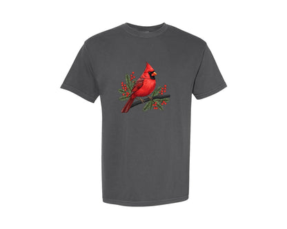 brand:Comfort Colors|color:Pepper|Christmas Cardinal Bird Art Graphic T-Shirt
