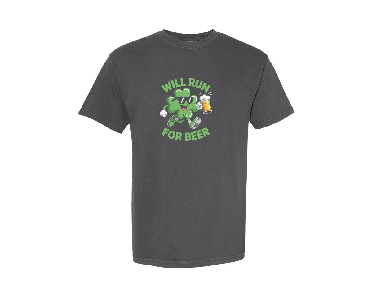 brand:Comfort Colors|color:Pepper|Will Run For Beer St Patricks Day 2 Graphic T-Shirt