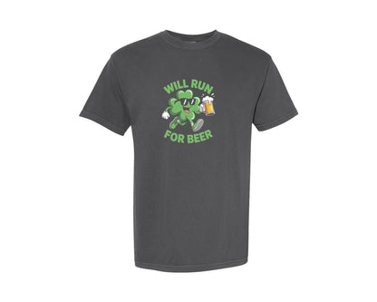 brand:Comfort Colors|color:Pepper|Will Run For Beer St Patricks Day 2 Graphic T-Shirt