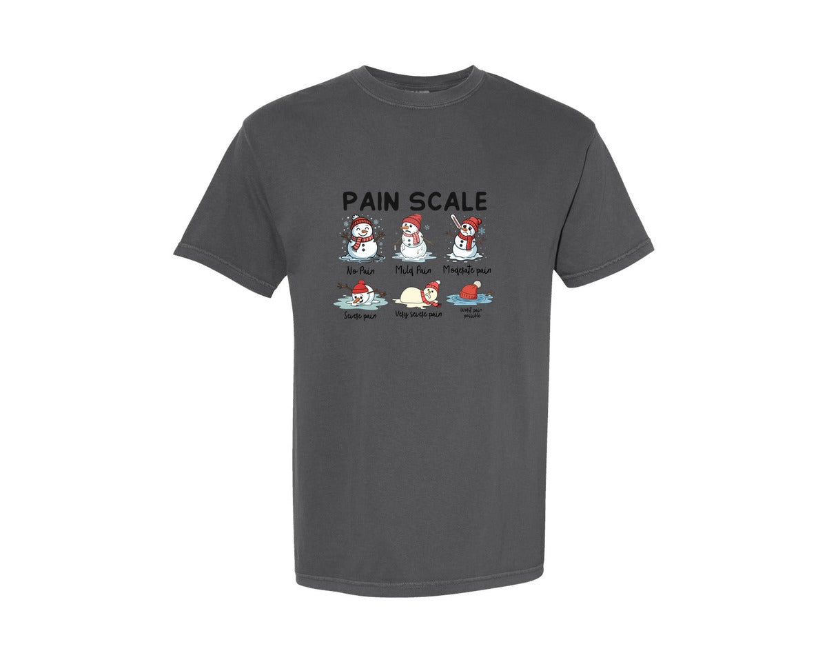 brand:Comfort Colors|color:Pepper|Pain Scale Funny Snowman Christmas Graphic T-Shirt