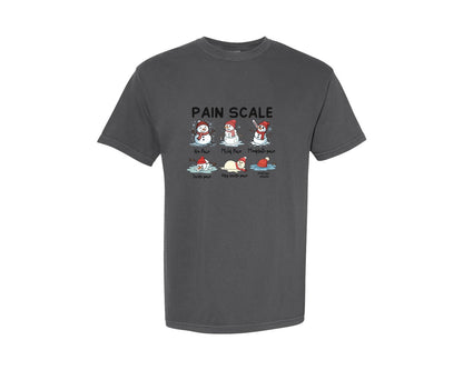 brand:Comfort Colors|color:Pepper|Pain Scale Funny Snowman Christmas Graphic T-Shirt