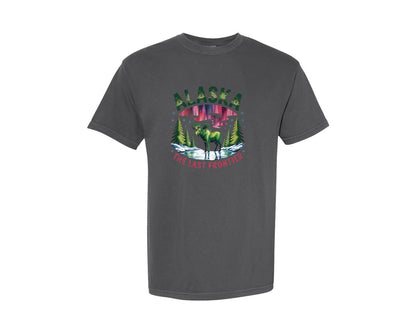 brand:Comfort Colors|color:Pepper|Alaska The Last Frontier Moose Graphic T-Shirt
