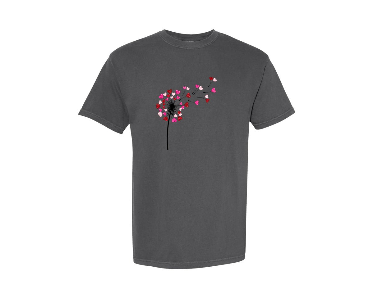 brand:Comfort Colors|color:Pepper|Glitter Heart Dandelion Valentine Graphic T-Shirt