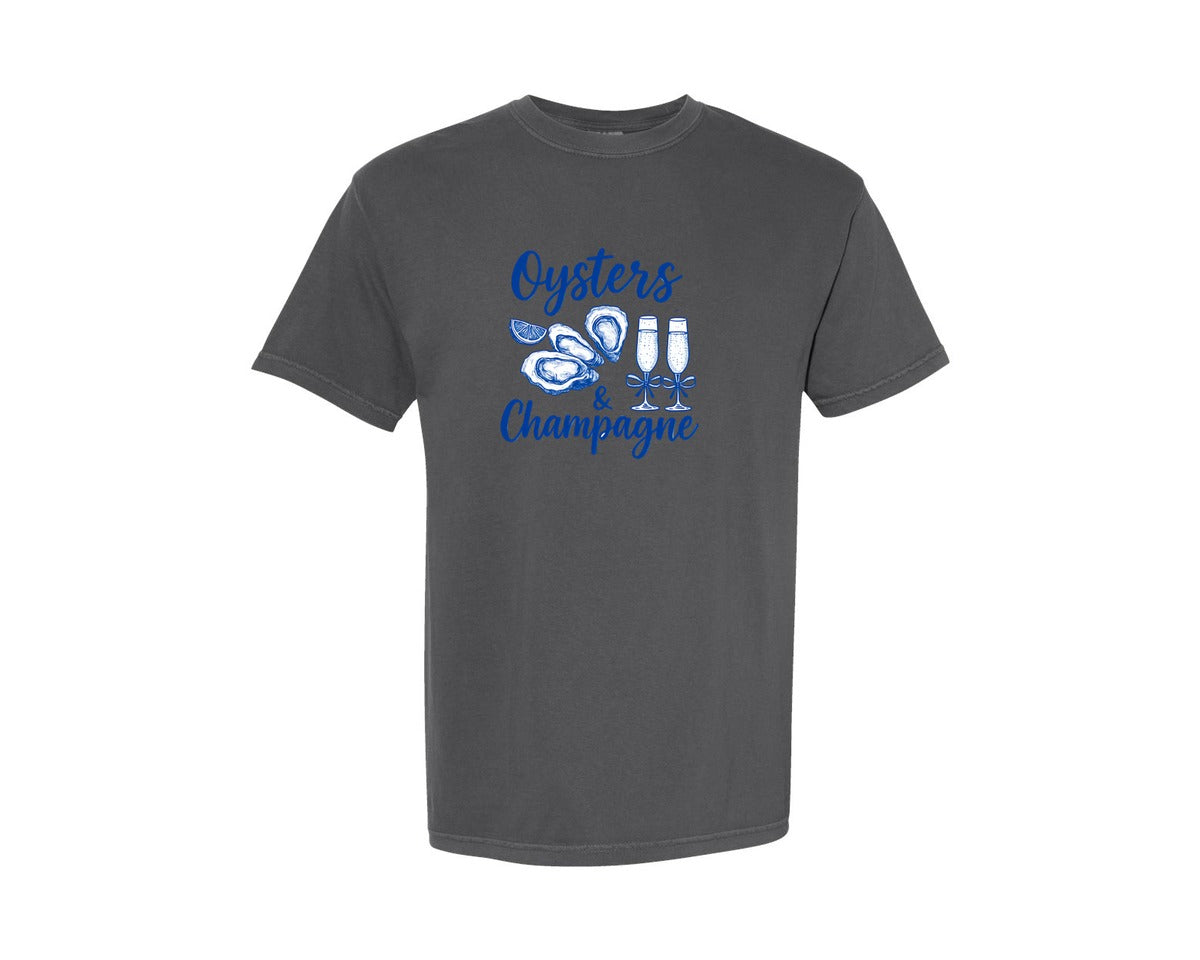 brand:Comfort Colors|color:Pepper|Oysters And Champagne T Shirt Design Graphic T-Shirt