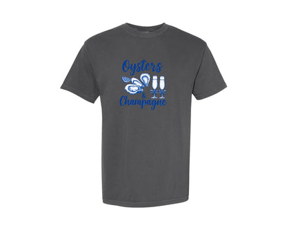brand:Comfort Colors|color:Pepper|Oysters And Champagne T Shirt Design Graphic T-Shirt