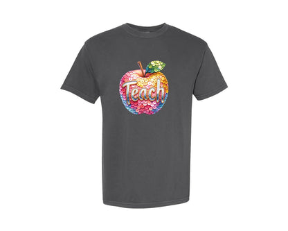 brand:Comfort Colors|color:Pepper|School Teach Sequin Apple Graphic T-Shirt