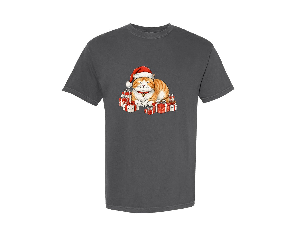 brand:Comfort Colors|color:Pepper|Cute Christmas Cat With Gifts 4 Graphic T-Shirt