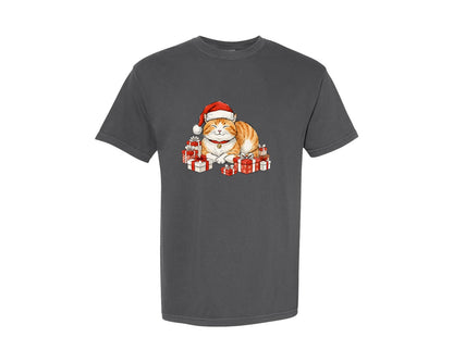brand:Comfort Colors|color:Pepper|Cute Christmas Cat With Gifts 4 Graphic T-Shirt