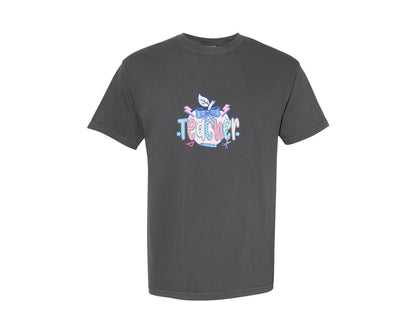 brand:Comfort Colors|color:Pepper|Girly Teacher Apple Teacher Graphic T-Shirt