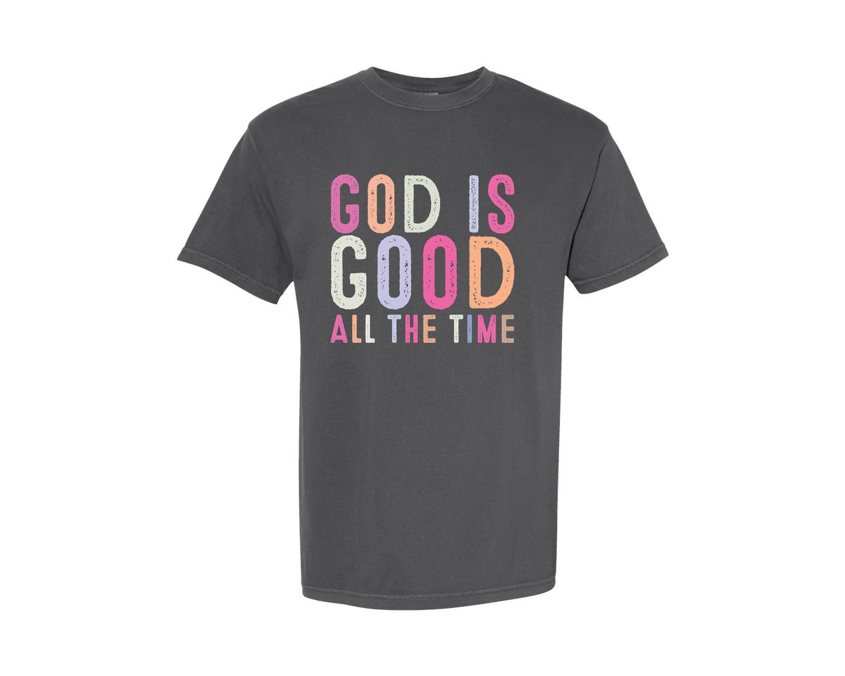 brand:Comfort Colors|color:Pepper|God Is Good All The Time Christian 10 Graphic T-Shirt