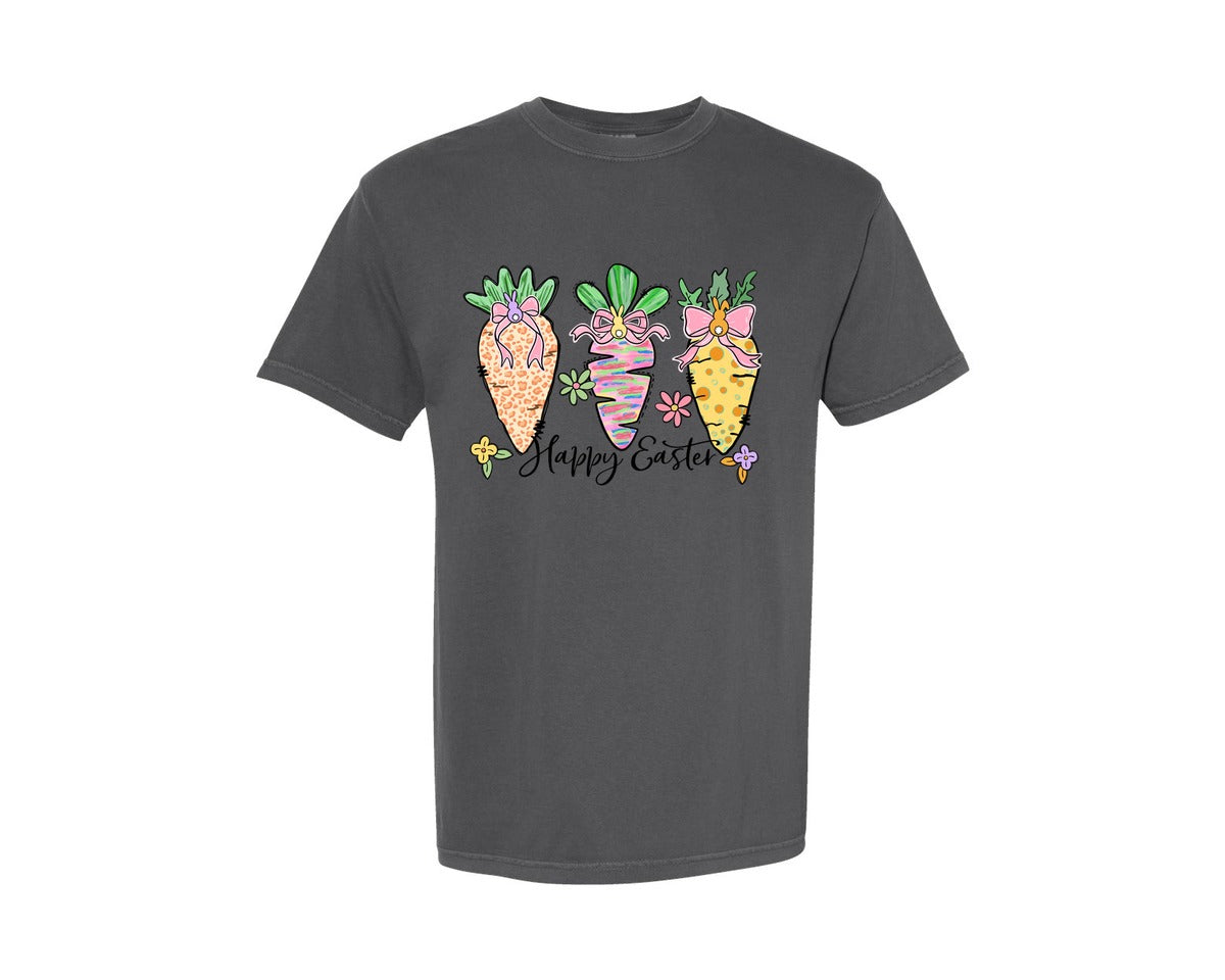 brand:Comfort Colors|color:Pepper|Happy Easter Carrot Doodles Brush Stroke Graphic T-Shirt