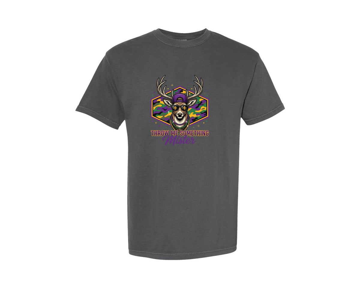 brand:Comfort Colors|color:Pepper|Mardi Gras Hunting Deer 2 Graphic T-Shirt