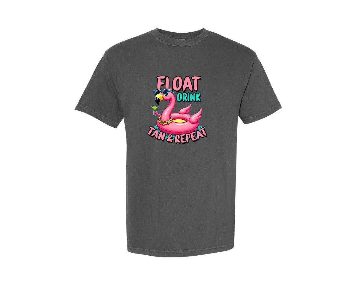 brand:Comfort Colors|color:Pepper|Float Drink Tan Repeat Summer Vibes Graphic T-Shirt