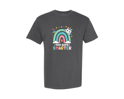 brand:Comfort Colors|color:Pepper|Rainbow Cute Unicorn 100 Days Smarter Graphic T-Shirt