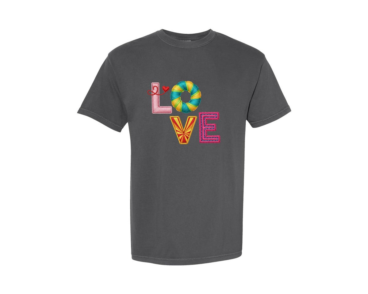brand:Comfort Colors|color:Pepper|Love Embroidery Valentines Day 9 Graphic T-Shirt