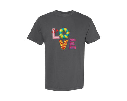 brand:Comfort Colors|color:Pepper|Love Embroidery Valentines Day 9 Graphic T-Shirt