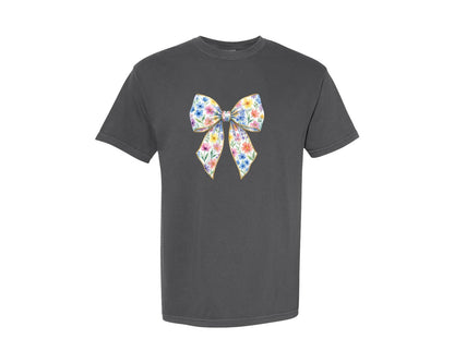brand:Comfort Colors|color:Pepper|Floral Watercolor Bow Graphic T-Shirt