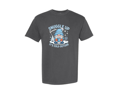 brand:Comfort Colors|color:Pepper|Christmas Winter Gnomes Snuggle Up Cold Graphic T-Shirt