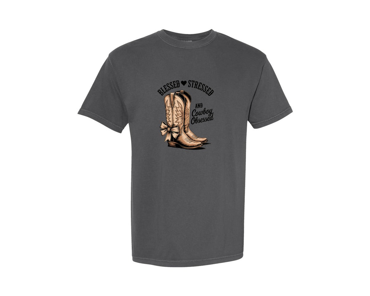 brand:Comfort Colors|color:Pepper|Blessed Stressed Mom Western Mothers Day 2 Graphic T-Shirt