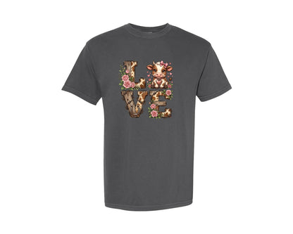 brand:Comfort Colors|color:Pepper|Love Rainbow Faux Yarn Valentine Tshirt 2 Graphic T-Shirt