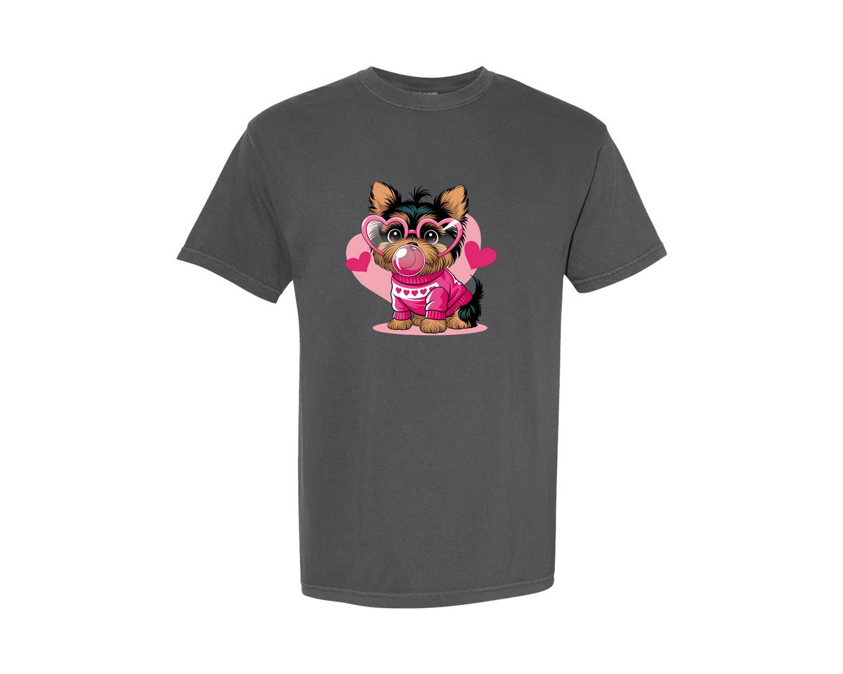 brand:Comfort Colors|color:Pepper|Valentines Yorkie In Heart 3 Graphic T-Shirt
