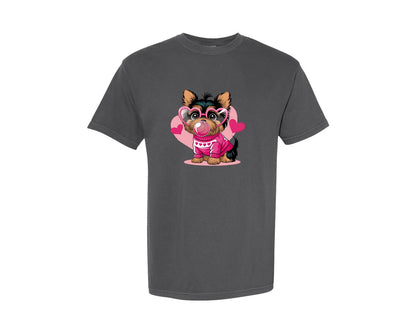 brand:Comfort Colors|color:Pepper|Valentines Yorkie In Heart 3 Graphic T-Shirt