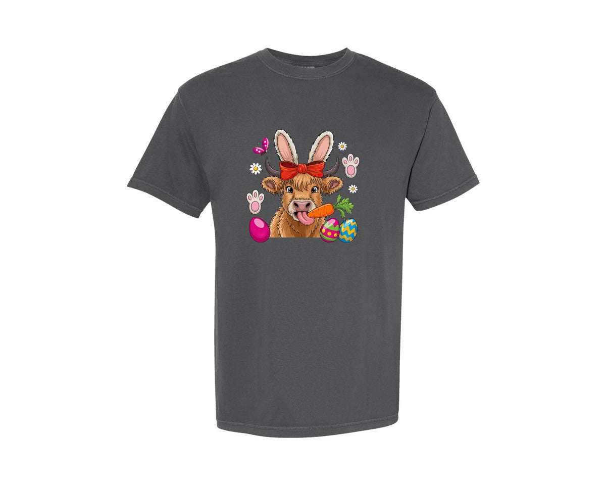 brand:Comfort Colors|color:Pepper|Easter Highland Cow Heifer 2 Graphic T-Shirt