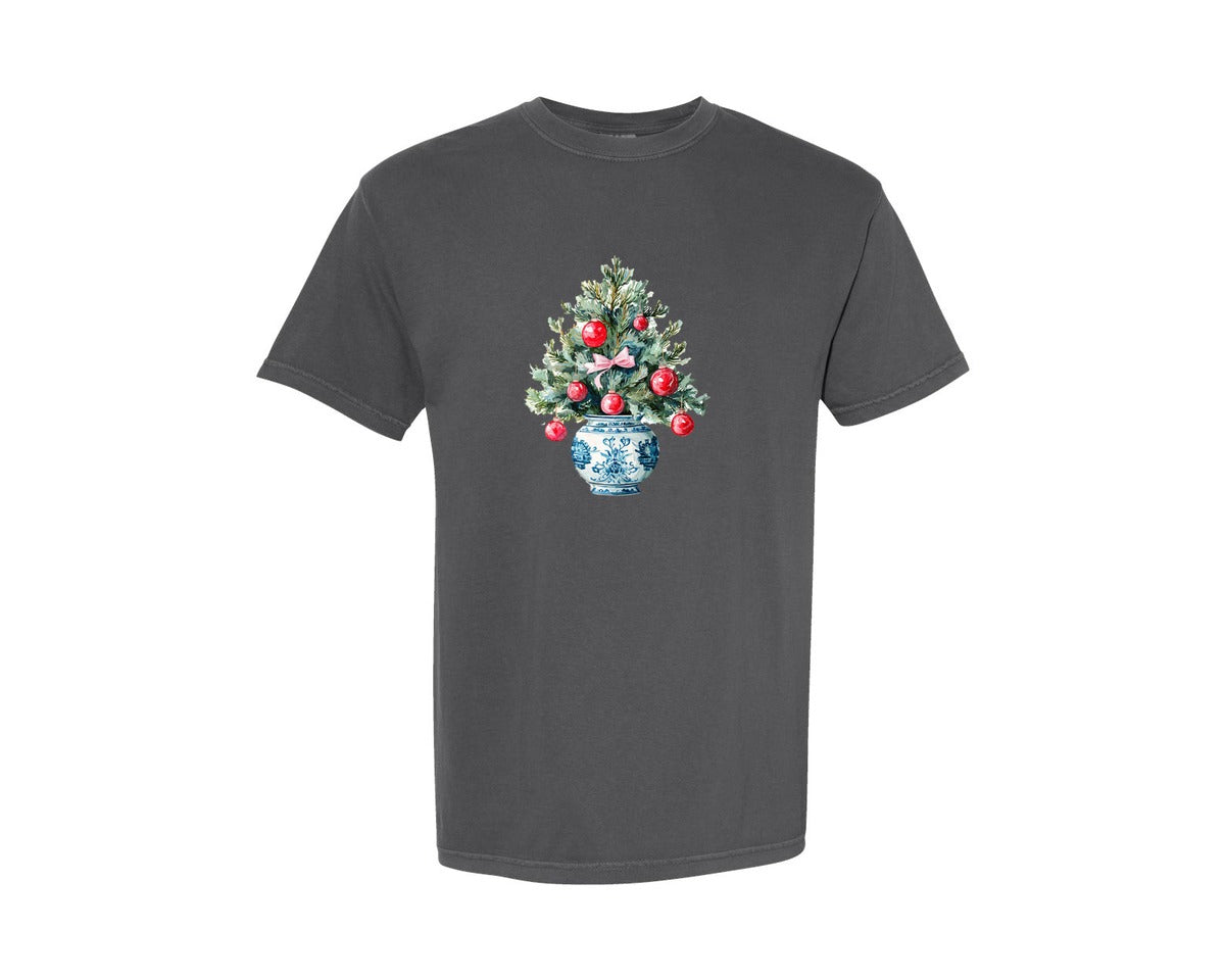 brand:Comfort Colors|color:Pepper|Preppy Christmas Tree Graphic 11 Graphic T-Shirt
