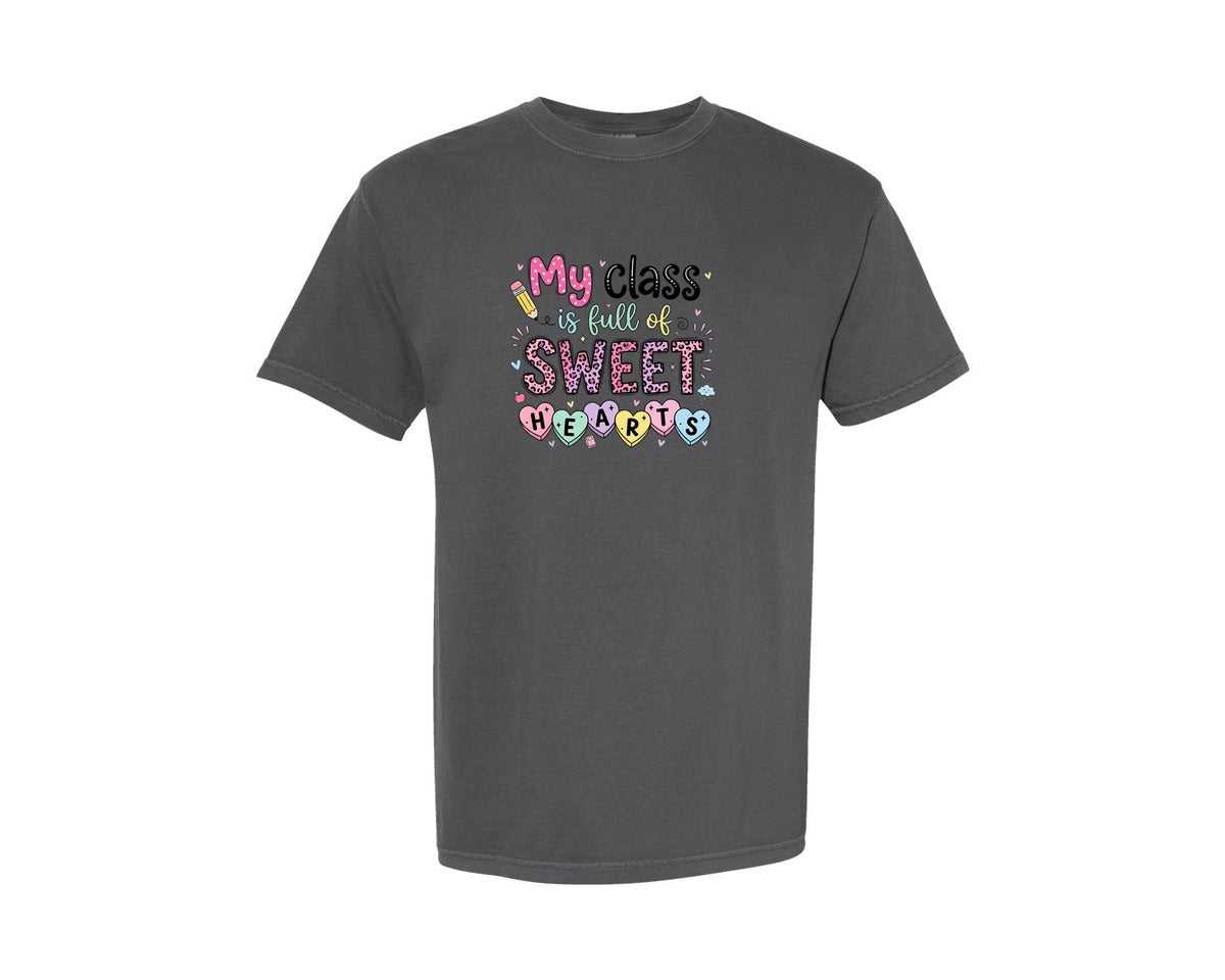 brand:Comfort Colors|color:Pepper|My Class Is Full Of Sweet Hearts 18 Graphic T-Shirt