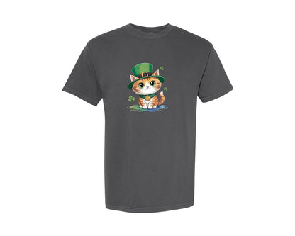 brand:Comfort Colors|color:Pepper|St Patrick Cat Cute Cat Graphic T-Shirt
