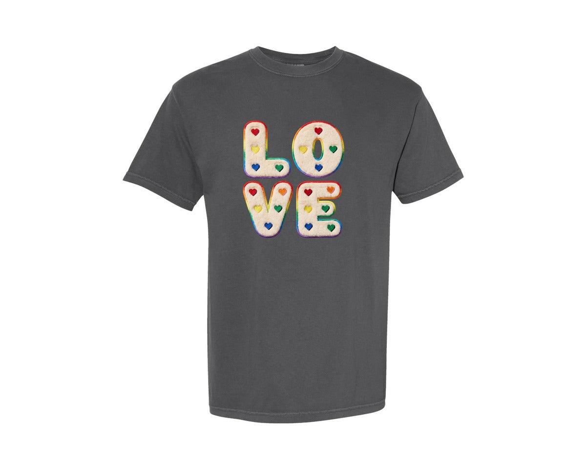 brand:Comfort Colors|color:Pepper|Love Rainbow Faux Yarn Valentine Tshirt Graphic T-Shirt