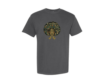 brand:Comfort Colors|color:Pepper|Afro Black Girl Book Lover Librarian Graphic T-Shirt