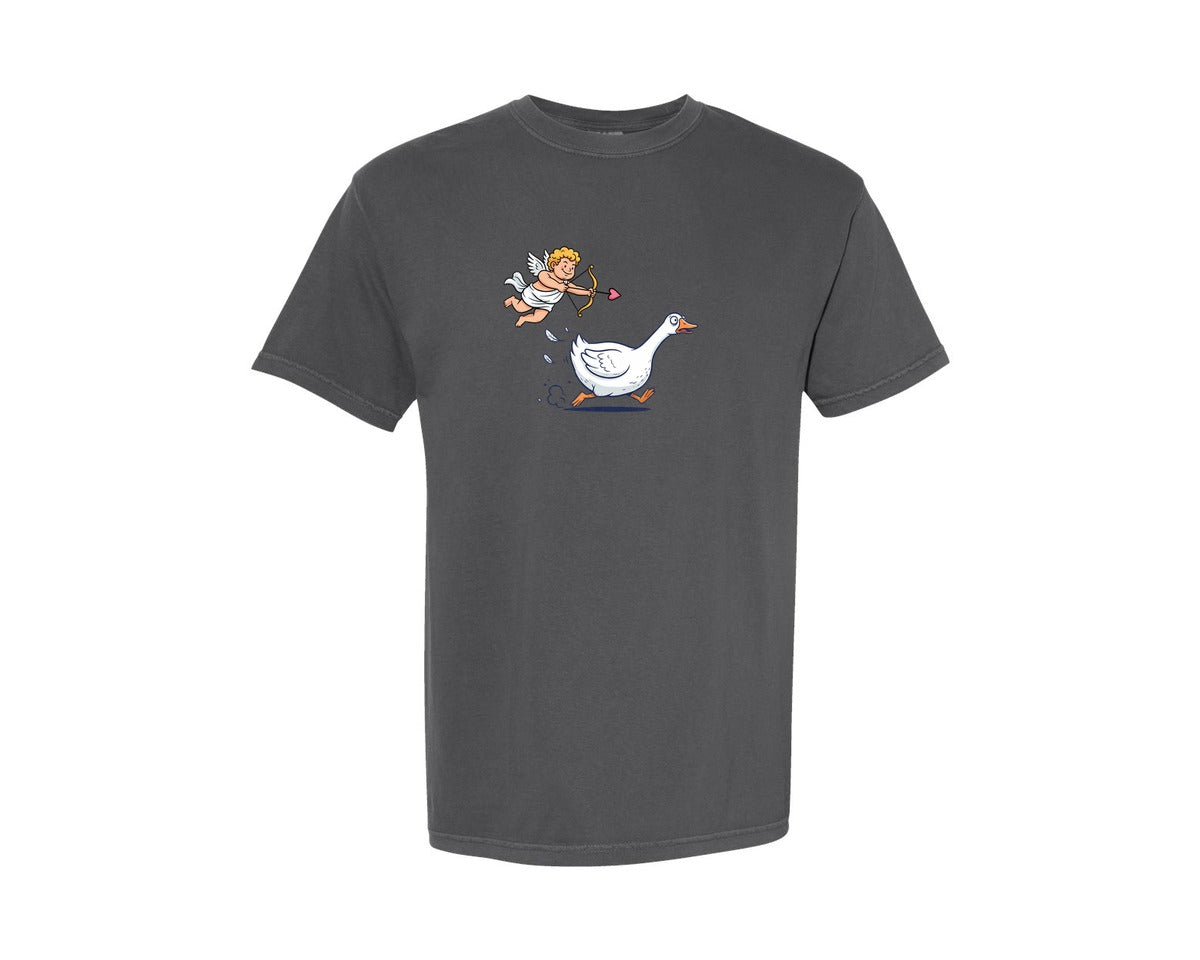 brand:Comfort Colors|color:Pepper|Cupid Goose Chase Funny Valentine Graphic T-Shirt