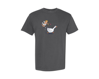 brand:Comfort Colors|color:Pepper|Cupid Goose Chase Funny Valentine Graphic T-Shirt
