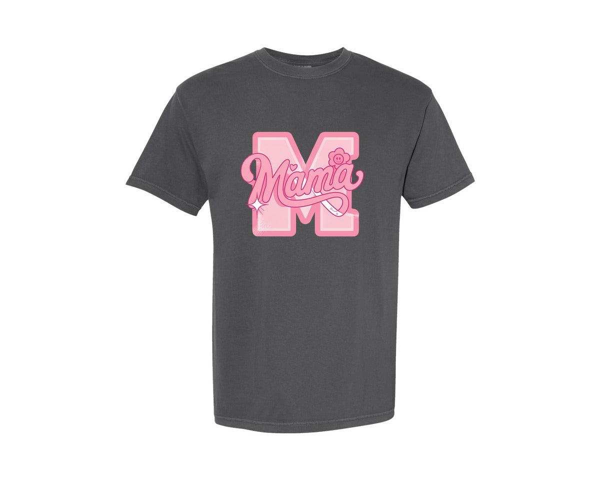 brand:Comfort Colors|color:Pepper|Pink Y2K Mama With Smiley Flower 2 Graphic T-Shirt